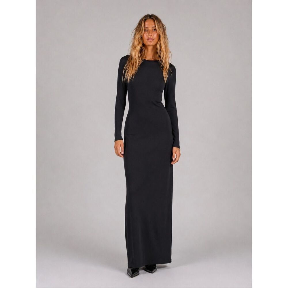 NWT Zara Limited Edition Open Back Maxi Dress Black Long Sleeve Size M (131)
